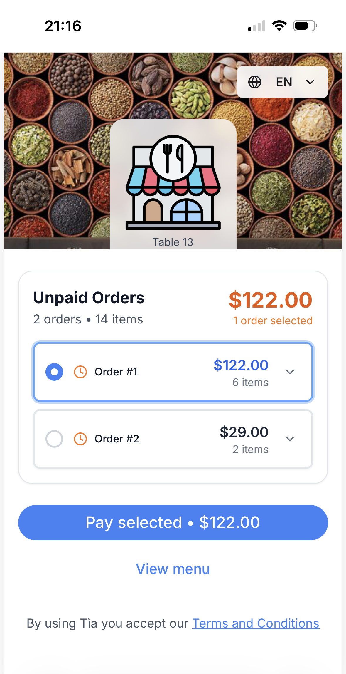 Tìa app unpaid orders interface